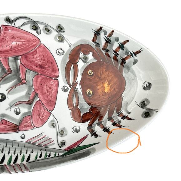 Rare Mancioli Italy Ceramic Oval Hand Painted Vintage Seafood Tray - Picture 10 of 10